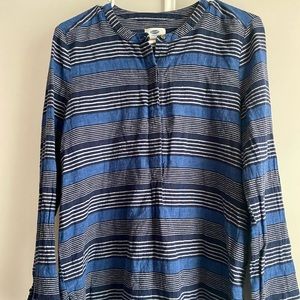 Old Navy Womens Linen Blend Pop Over Long Sleeve Shirt Blue Stripe size Medium
